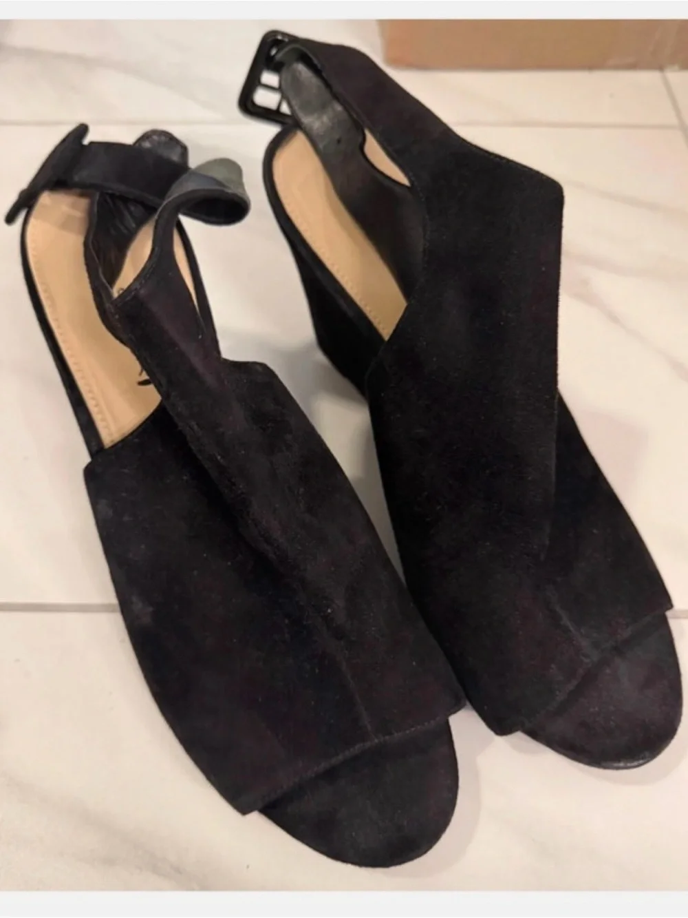 Via Spiga Black Suede Wedge Sandals